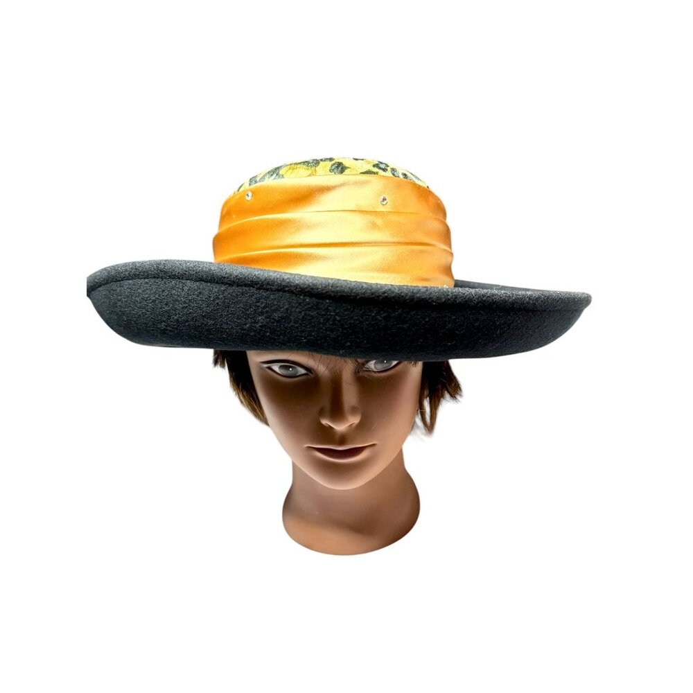 Vintage Cache Women's Wool Leopard & Satin Wide Brim Hat